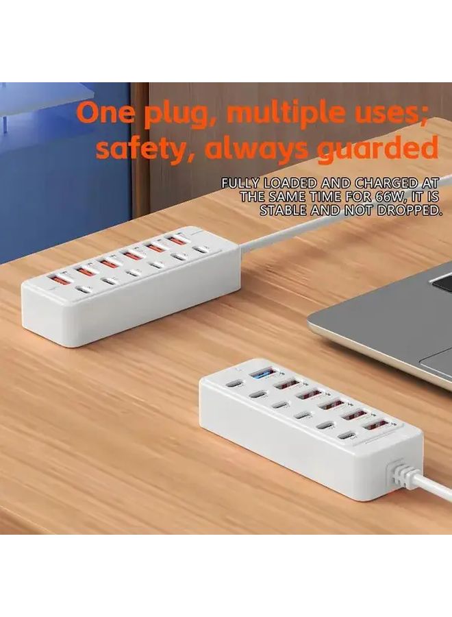White 12 Port USB 3 0 Type C Fast Charging Power Strip 66W PD Charging Station for Home Office - Image 4